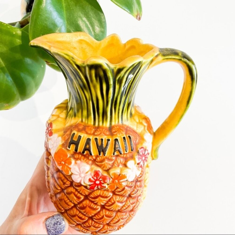 07. VINTAGE Tiki Bar Hawaii Pineapple MCM Hand Painted Japan Ceramic Vase